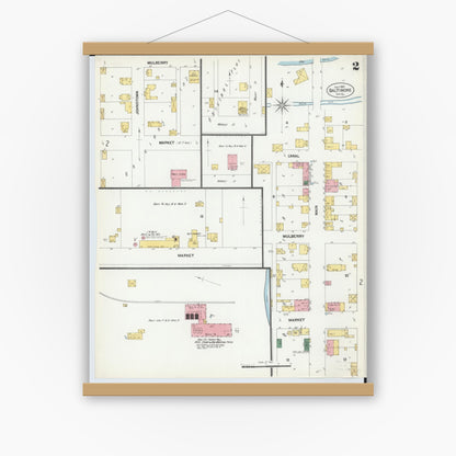 Old map wall art mockup — magnetic wood frame on white wall — Sanborn Fire Insurance Map from Baltimore, Fairfield County, Ohio (1901), Sheet #0002