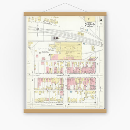 Old map wall art mockup — magnetic wood frame on white wall — Sanborn Fire Insurance Map from Ellwood City, Lawrence County, Pennsylvania (1914), Sheet #0003