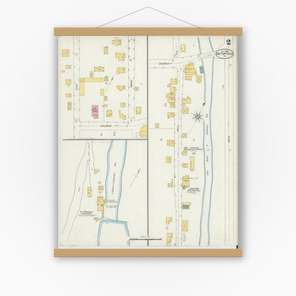 Old map wall art mockup — magnetic wood frame on white wall — Sanborn Fire Insurance Map from Factoryville, Wyoming County, Pennsylvania (1903), Sheet #0002