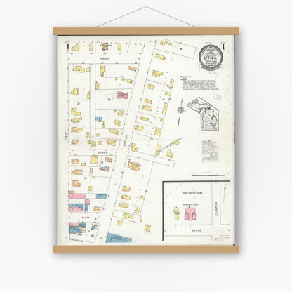 Old map wall art mockup — magnetic wood frame on white wall — Sanborn Fire Insurance Map from Utica, Macomb County, Michigan (1926), Sheet #0001