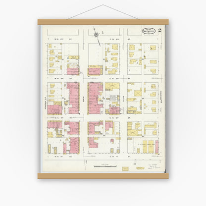 Old map wall art mockup — magnetic wood frame on white wall — Sanborn Fire Insurance Map from Smithville, Bastrop County, Texas (1915), Sheet #0002
