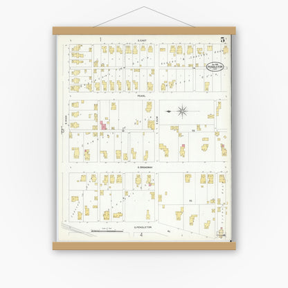 Old map wall art mockup — magnetic wood frame on white wall — Sanborn Fire Insurance Map from Pendleton, Madison County, Indiana (1908), Sheet #0005