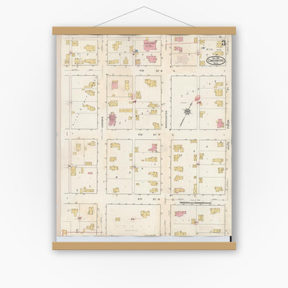 Old map wall art mockup — magnetic wood frame on white wall — Sanborn Fire Insurance Map from Constantine, Saint Joseph County, Michigan (1932), Sheet #0003