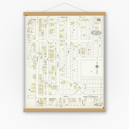 Old map wall art mockup — magnetic wood frame on white wall — Sanborn Fire Insurance Map from East Liverpool, Columbiana County, Ohio (1913), Sheet #0022