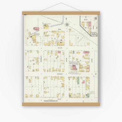Old map wall art mockup — magnetic wood frame on white wall — Sanborn Fire Insurance Map from Kewaunee, Kewaunee County, Wisconsin (1898), Sheet #0003