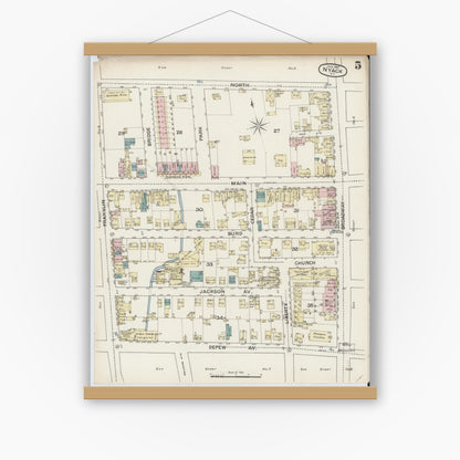Old map wall art mockup — magnetic wood frame on white wall — Sanborn Fire Insurance Map from Nyack, Rockland County, New York. (1887), Sheet #0005