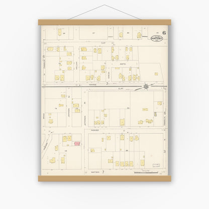 Old map wall art mockup — magnetic wood frame on white wall — Sanborn Fire Insurance Map from Monterey, Monterey County, California (1912), Sheet #0006
