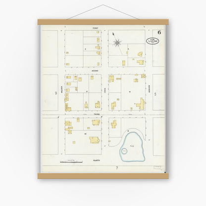 Old map wall art mockup — magnetic wood frame on white wall — Sanborn Fire Insurance Map from Live Oak, Suwanee County, Florida (1906), Sheet #0006