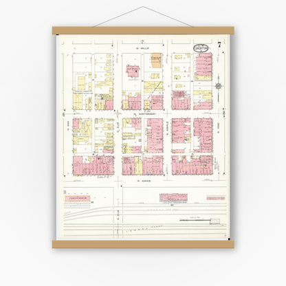 Old map wall art mockup — magnetic wood frame on white wall — Sanborn Fire Insurance Map from Creston, Union County, Iowa (1913), Sheet #0007