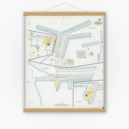 Old map wall art mockup — magnetic wood frame on white wall — Sanborn Fire Insurance Map from Cheboygan, Cheboygan County, Michigan (1900), Sheet #0017