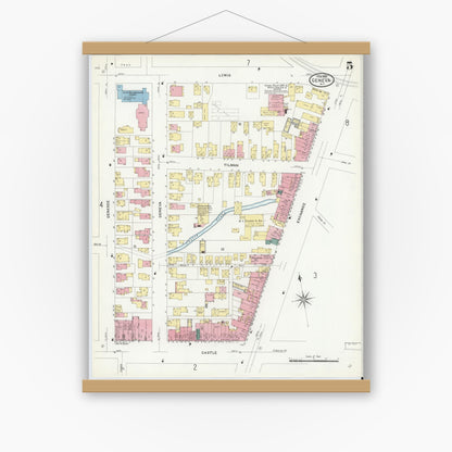 Old map wall art mockup — magnetic wood frame on white wall — Sanborn Fire Insurance Map from Geneva, Ontario County, New York (1909), Sheet #0005