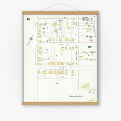Old map wall art mockup — magnetic wood frame on white wall — Sanborn Fire Insurance Map from Westville, Gloucester County, New Jersey (1926), Sheet #0013