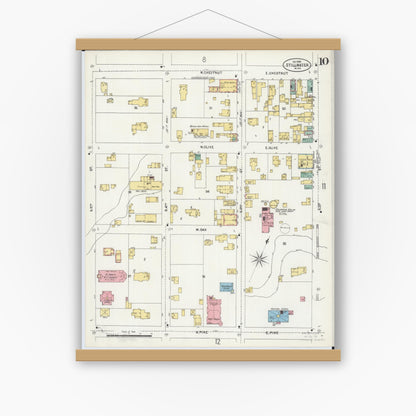 Old map wall art mockup — magnetic wood frame on white wall — Sanborn Fire Insurance Map from Stillwater, Washington County, Minnesota (1898), Sheet #0010