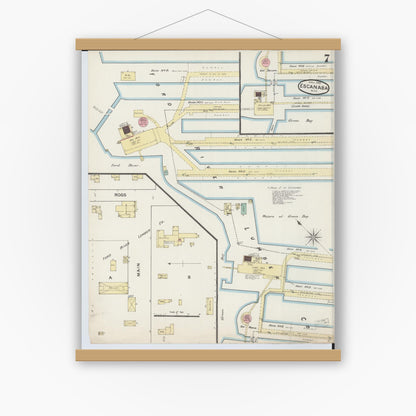 Old map wall art mockup — magnetic wood frame on white wall — Sanborn Fire Insurance Map from Escanaba, Delta County, Michigan (1888), Sheet #0007