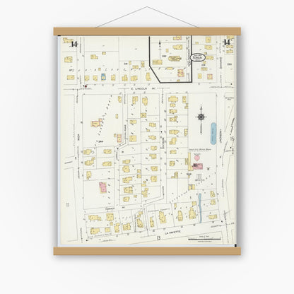 Old map wall art mockup — magnetic wood frame on white wall — Sanborn Fire Insurance Map from Ionia, Ionia County, Michigan (1924), Sheet #0014