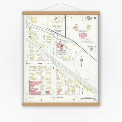 Old map wall art mockup — magnetic wood frame on white wall — Sanborn Fire Insurance Map from Goshen, Elkhart County, Indiana (1910), Sheet #0006