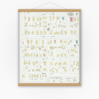 Old map wall art mockup — magnetic wood frame on white wall — Sanborn Fire Insurance Map from Faribault, Rice County, Minnesota (1905), Sheet #0007