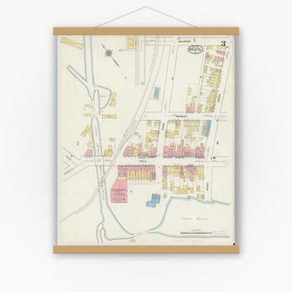 Old map wall art mockup — magnetic wood frame on white wall — Sanborn Fire Insurance Map from Bristol, Bucks County, Pennsylvania (1915), Sheet #0003