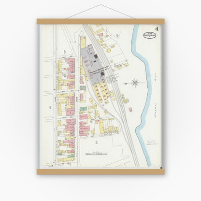 Old map wall art mockup — magnetic wood frame on white wall — Sanborn Fire Insurance Map from Sharpsburg, Allegheny County, Pennsylvania (1896), Sheet #0004