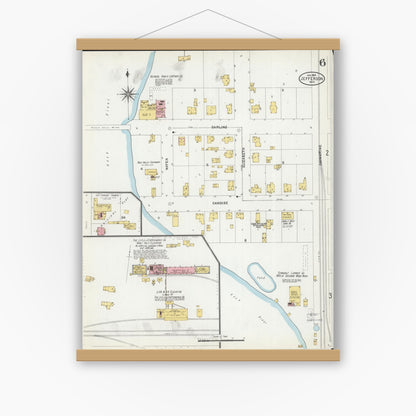 Old map wall art mockup — magnetic wood frame on white wall — Sanborn Fire Insurance Map from Jefferson, Jefferson County, Wisconsin (1904), Sheet #0006