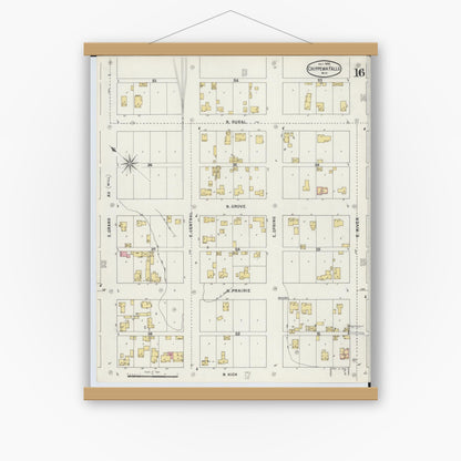 Old map wall art mockup — magnetic wood frame on white wall — Sanborn Fire Insurance Map from Chippewa Falls, Chippewa County, Wisconsin (1895), Sheet #0016