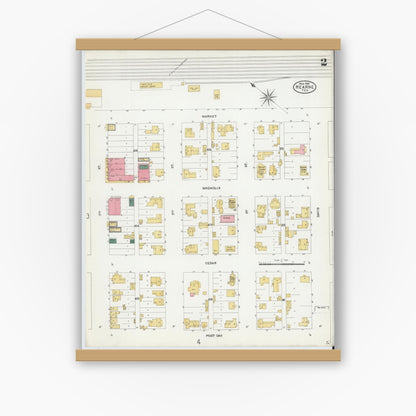 Old map wall art mockup — magnetic wood frame on white wall — Sanborn Fire Insurance Map from Hearne, Robertson County, Texas (1906), Sheet #0002