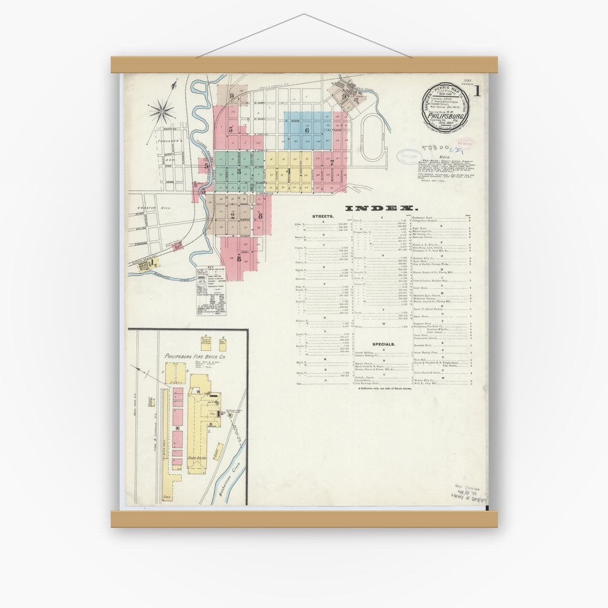 Old map wall art mockup — magnetic wood frame on white wall — Sanborn Fire Insurance Map from Philipsburg, Centre County, Pennsylvania (1897) - Complete Map Set