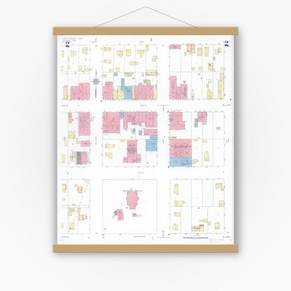 Old map wall art mockup — magnetic wood frame on white wall — Sanborn Fire Insurance Map from Long Prairie, Todd County, Minnesota (1933), Sheet #0002