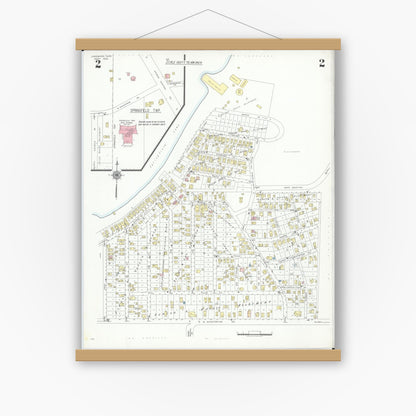 Old map wall art mockup — magnetic wood frame on white wall — Sanborn Fire Insurance Map from Lakemore, Summit County, Ohio (1940), Sheet #0002