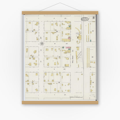 Old map wall art mockup — magnetic wood frame on white wall — Sanborn Fire Insurance Map from Macon, Macon County, Illinois (1893), Sheet #0003