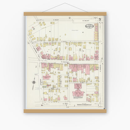 Old map wall art mockup — magnetic wood frame on white wall — Sanborn Fire Insurance Map from Washington, Washington County, Pennsylvania (1914), Sheet #0003