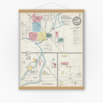 Old map wall art mockup — magnetic wood frame on white wall — Sanborn Fire Insurance Map from Lake Geneva, Walworth County, Wisconsin (1892) - Complete Map Set