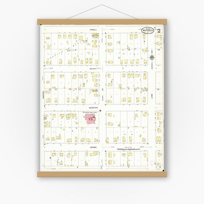 Old map wall art mockup — magnetic wood frame on white wall — Sanborn Fire Insurance Map from Waterloo, Black Hawk County, Iowa (1910), Sheet #0002