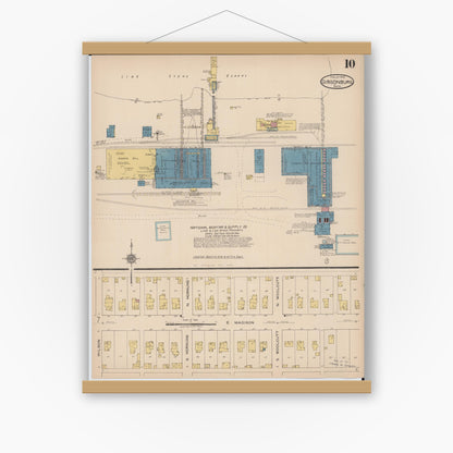 Old map wall art mockup — magnetic wood frame on white wall — Sanborn Fire Insurance Map from Gibsonburg, Sandusky County, Ohio (1922), Sheet #0010