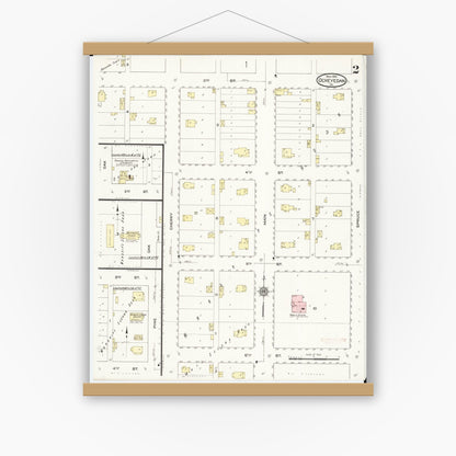 Old map wall art mockup — magnetic wood frame on white wall — Sanborn Fire Insurance Map from Ocheyedan, Osceola County, Iowa (1914), Sheet #0002