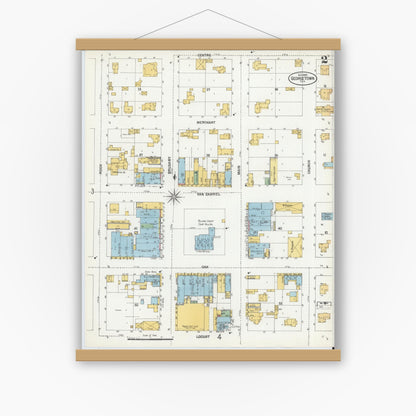 Old map wall art mockup — magnetic wood frame on white wall — Sanborn Fire Insurance Map from Georgetown, Williamson County, Texas (1900), Sheet #0002