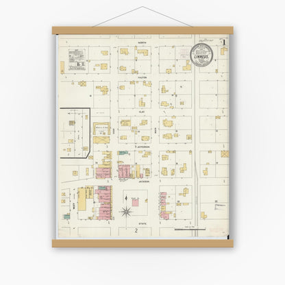 Old map wall art mockup — magnetic wood frame on white wall — Sanborn Fire Insurance Map from Linneus, Linn County, Missouri (1902) - Complete Map Set
