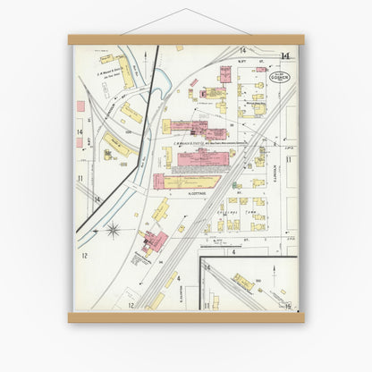 Old map wall art mockup — magnetic wood frame on white wall — Sanborn Fire Insurance Map from Goshen, Elkhart County, Indiana (1901), Sheet #0014