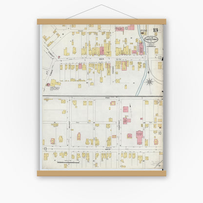 Old map wall art mockup — magnetic wood frame on white wall — Sanborn Fire Insurance Map from Punxsutawney, Jefferson County, Pennsylvania (1906), Sheet #0013