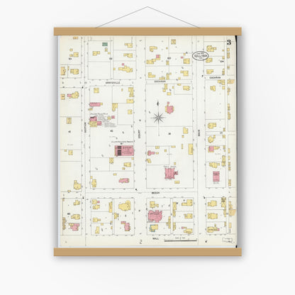 Old map wall art mockup — magnetic wood frame on white wall — Sanborn Fire Insurance Map from Sullivan, Sullivan County, Indiana (1902), Sheet #0003