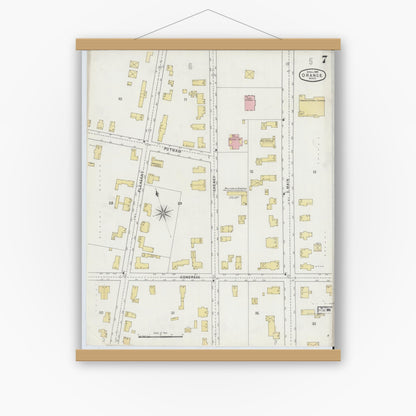 Old map wall art mockup — magnetic wood frame on white wall — Sanborn Fire Insurance Map from Orange, Franklin County, Massachusetts (1895), Sheet #0007
