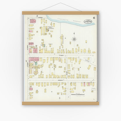Old map wall art mockup — magnetic wood frame on white wall — Sanborn Fire Insurance Map from Johnstown, Fulton County, New York (1897), Sheet #0006