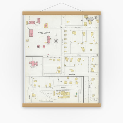 Old map wall art mockup — magnetic wood frame on white wall — Sanborn Fire Insurance Map from Marshall, Harrison County, Texas (1899), Sheet #0018