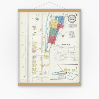 Old map wall art mockup — magnetic wood frame on white wall — Sanborn Fire Insurance Map from Watsontown, Northumberland County, Pennsylvania (1906) - Complete Map Set