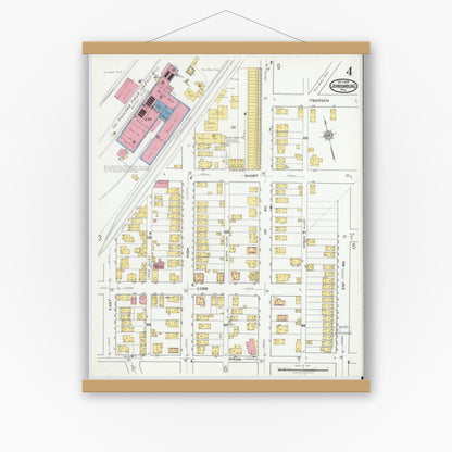 Old map wall art mockup — magnetic wood frame on white wall — Sanborn Fire Insurance Map from Johnsonburg, Elk County, Pennsylvania (1919), Sheet #0004