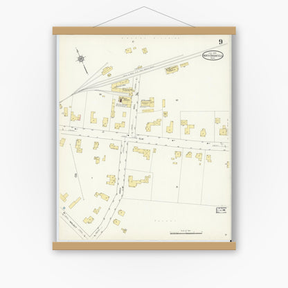 Old map wall art mockup — magnetic wood frame on white wall — Sanborn Fire Insurance Map from North Brookfield, Worcester County, Massachusetts (1913), Sheet #0009