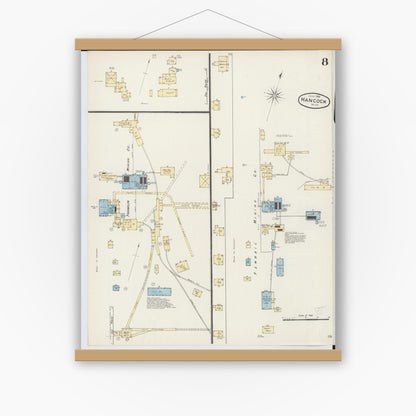 Old map wall art mockup — magnetic wood frame on white wall — Sanborn Fire Insurance Map from Houghton, Houghton County, Michigan (1888), Sheet #0008