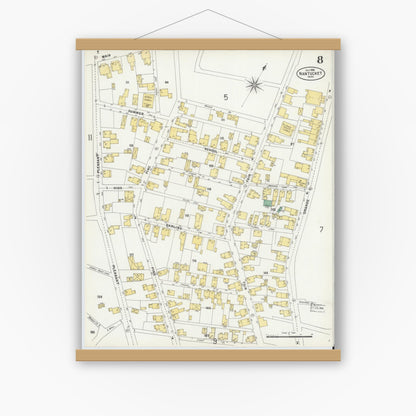 Old map wall art mockup — magnetic wood frame on white wall — Sanborn Fire Insurance Map from Nantucket, Nantucket County, Massachusetts (1898), Sheet #0008