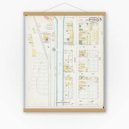 Old map wall art mockup — magnetic wood frame on white wall — Sanborn Fire Insurance Map from Benton Harbor, Berrien County, Michigan (1892), Sheet #0005