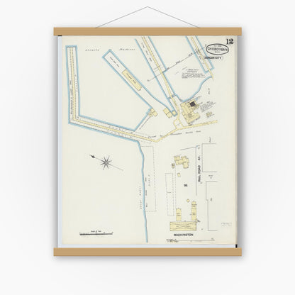 Old map wall art mockup — magnetic wood frame on white wall — Sanborn Fire Insurance Map from Cheboygan, Cheboygan County, Michigan (1890), Sheet #0012